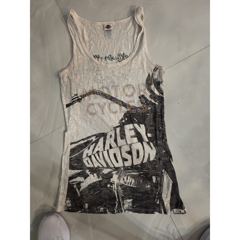 Harley Davidson Alligator Alley Ft Lauderdale Rhinestone Burnout Tank Top 2018 M - Picture 2 of 6